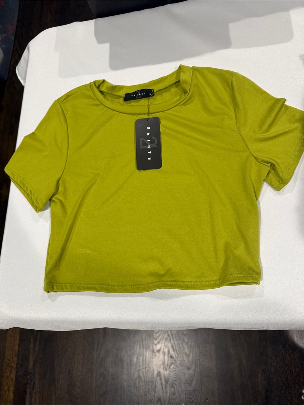 21 Saints Lime Green Cropped Crewneck Tee - Women's Crop Top